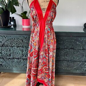 EARTHBOUND Red Paisley V-Neck Maxi Dress